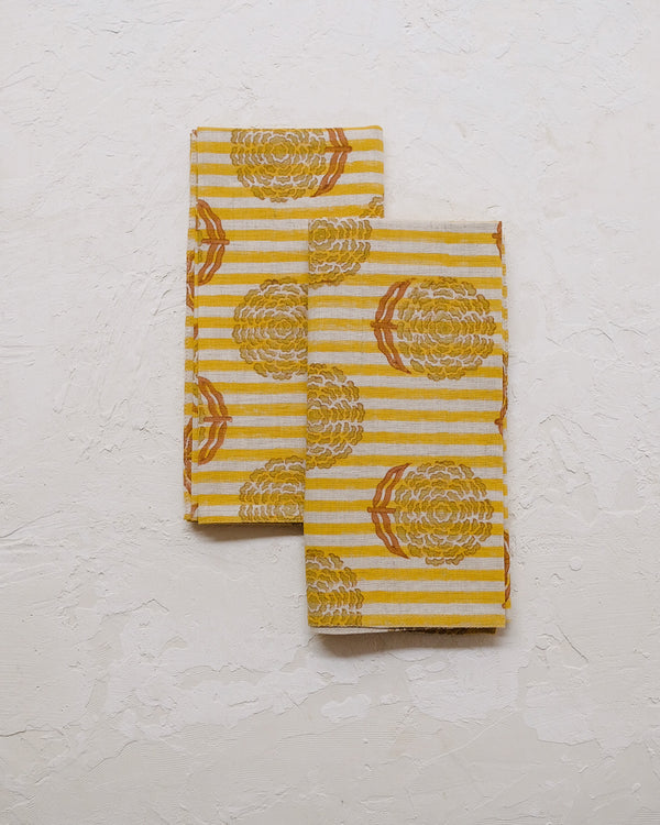 Alisha - Block-printed Table Napkins - Set of 4 (Yellow)
