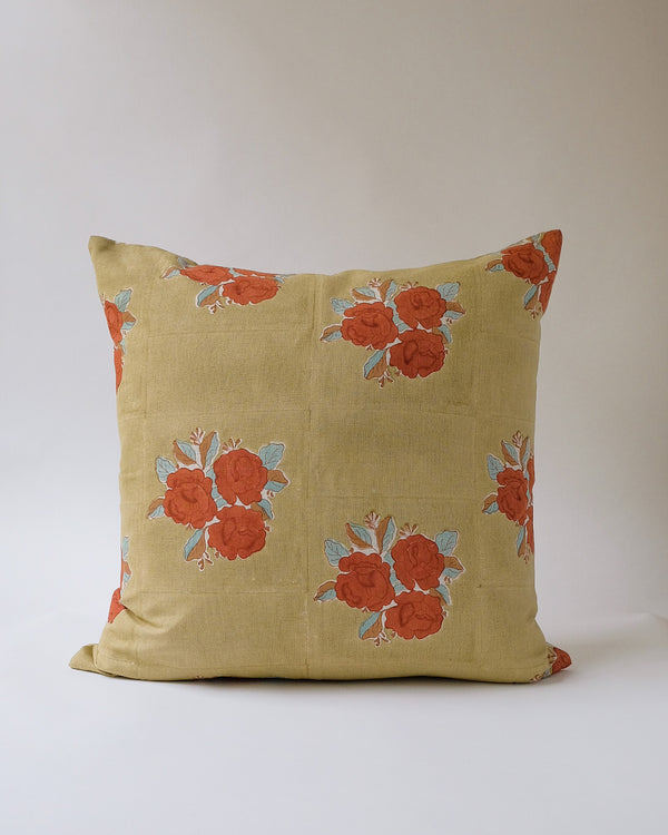 Sara - Hand Block-printed Linen Pillowcase (Khaki Sage)
