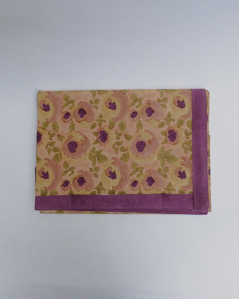 Riya - Hand Block-printed Cotton Table Cloth (Rosewater)