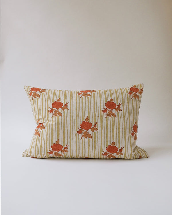 Supriya - Hand Block-printed Linen Pillowcase (Khaki Sage)