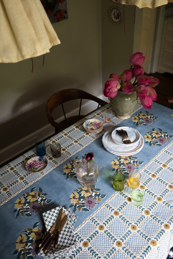 Dia - Block-printed Table Runner - Blue