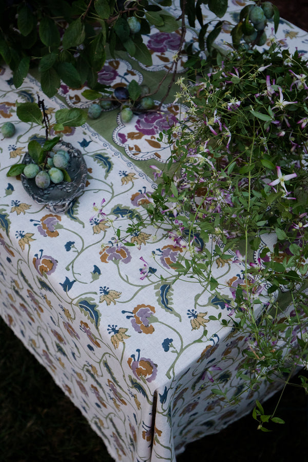 Dua - Hand Block-printed Linen Table Cloth (Forest)