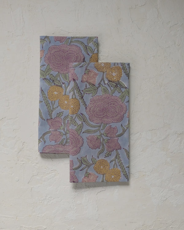 Nargis - Block-printed Table Napkins - Set of 4 (Faded Hydrangea Blue)
