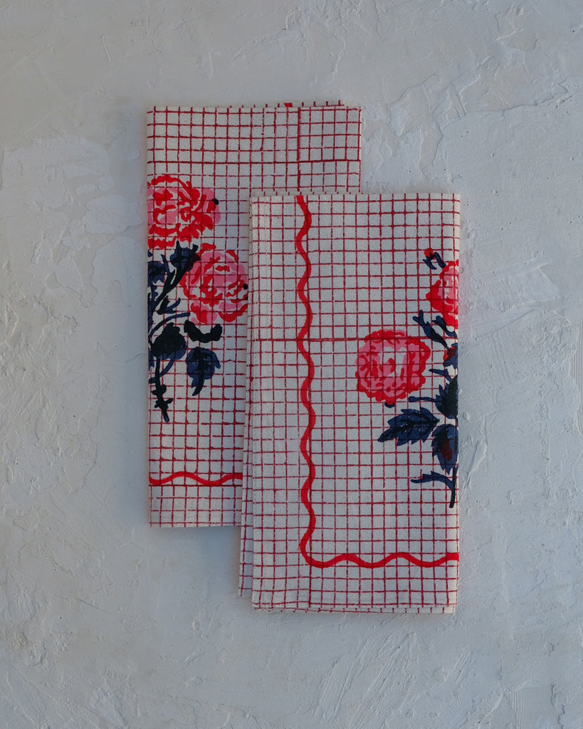 Pari - Block-printed Table Napkins - Set of 4 (Red)