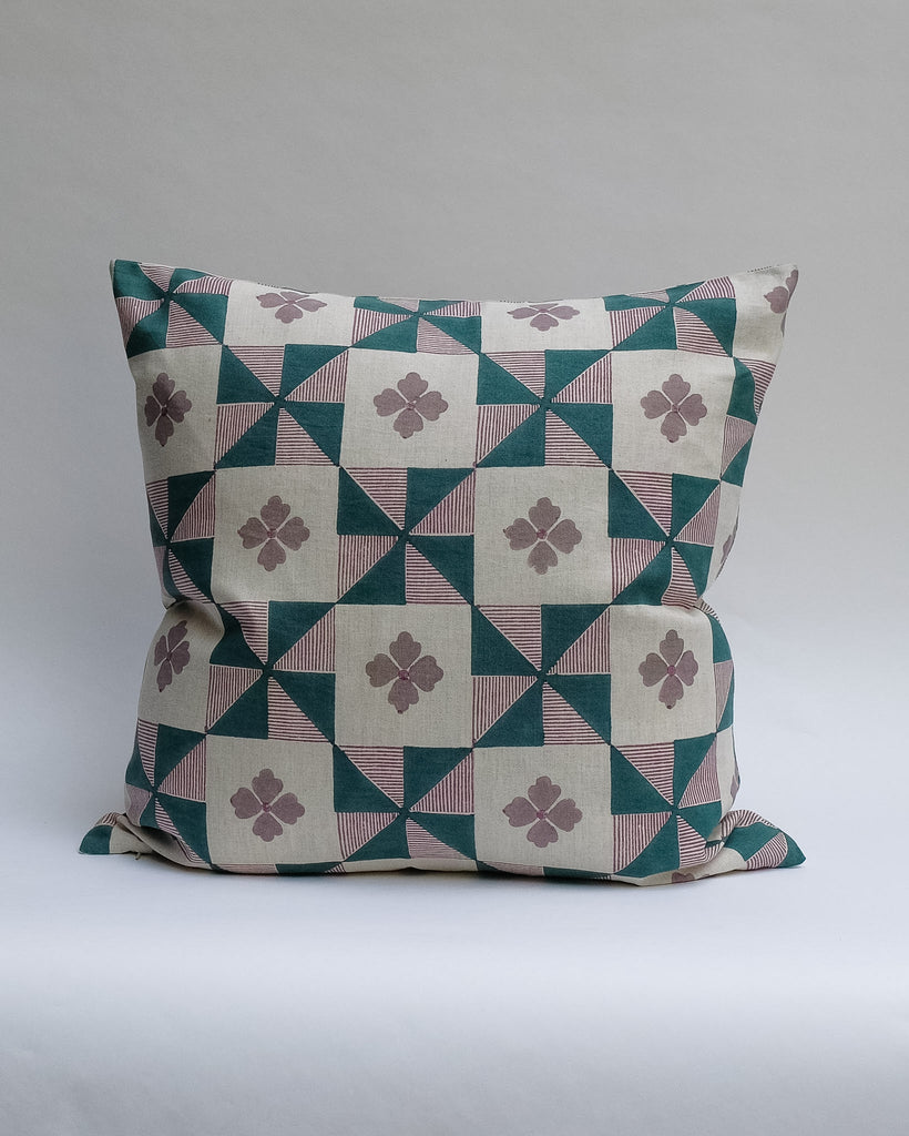 Parita - Hand Block-printed Linen Pillowcase (Forest)