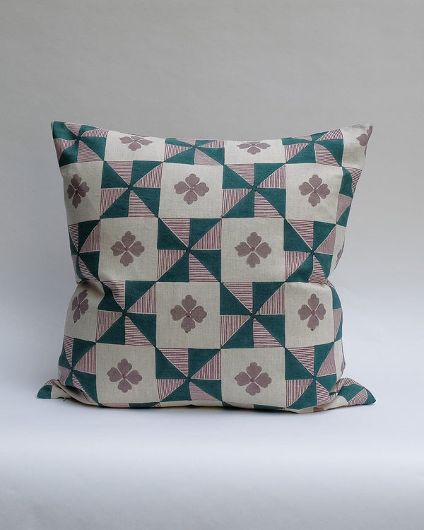 Parita - Hand Block-printed Linen Pillowcase (Forest)