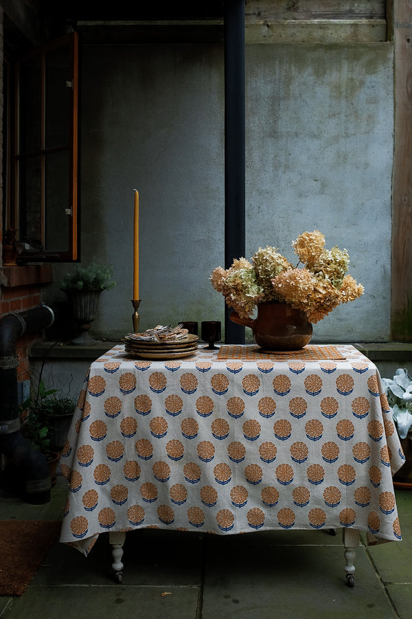 Alisha - Hand Block-printed Cotton Table Cloth (Yam)