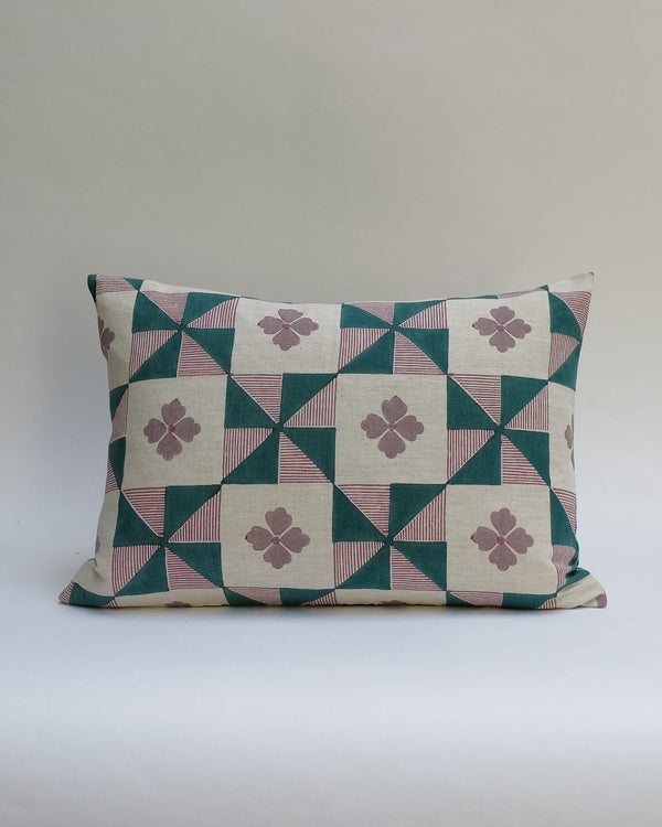Parita - Hand Block-printed Linen Pillowcase (Forest)