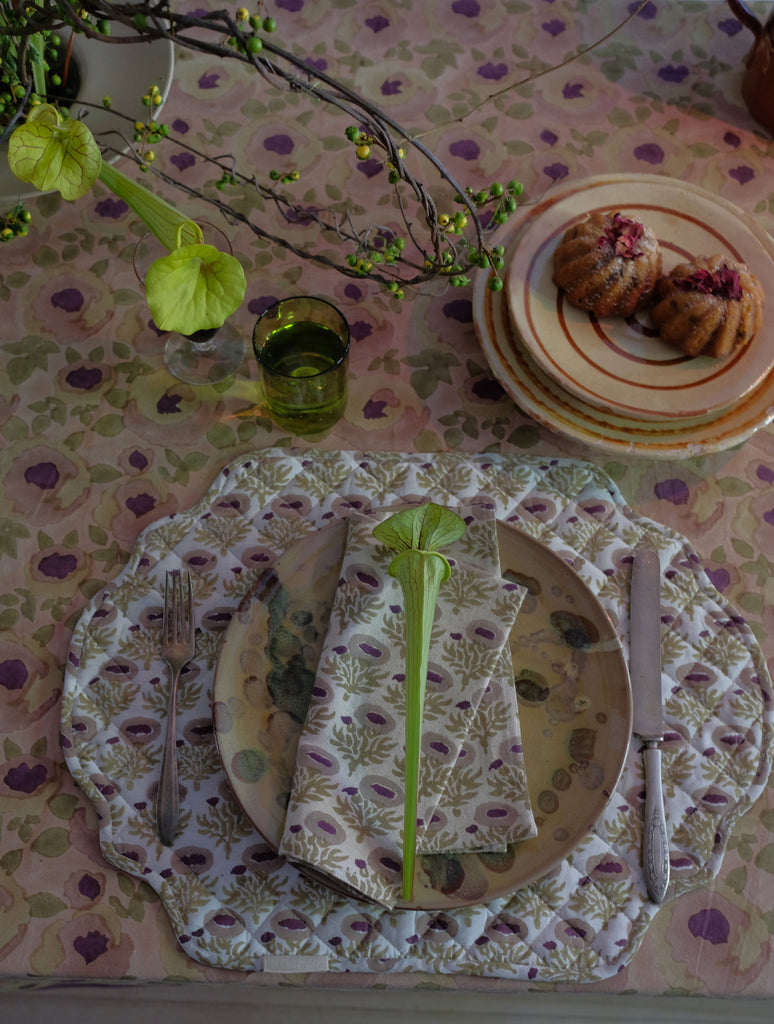 Sonya - Hand Block-printed , Quilted and Reversible Placemat - Set of 2