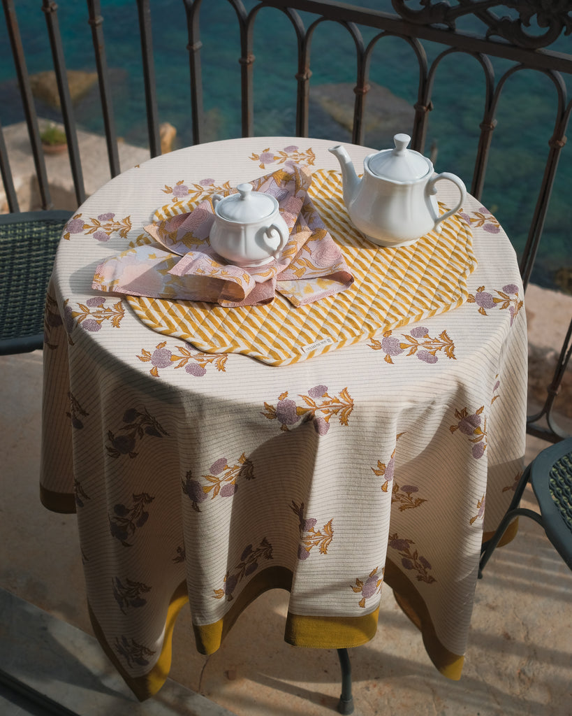 Sanvi - Hand Block-printed , Quilted and Reversible Placemat - Set of 2