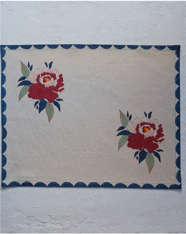 Babita - Block-printed Table Placemats - Set of 2 (Red)