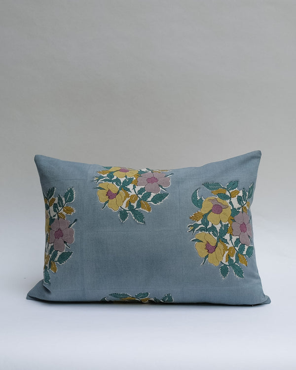 Dia - Hand Block-printed Linen Pillowcase (Blue)