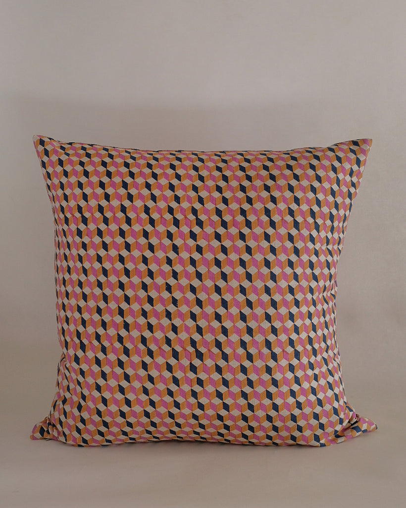 Tanya - Hand Block-printed Linen Pillowcase (Fuchsia)