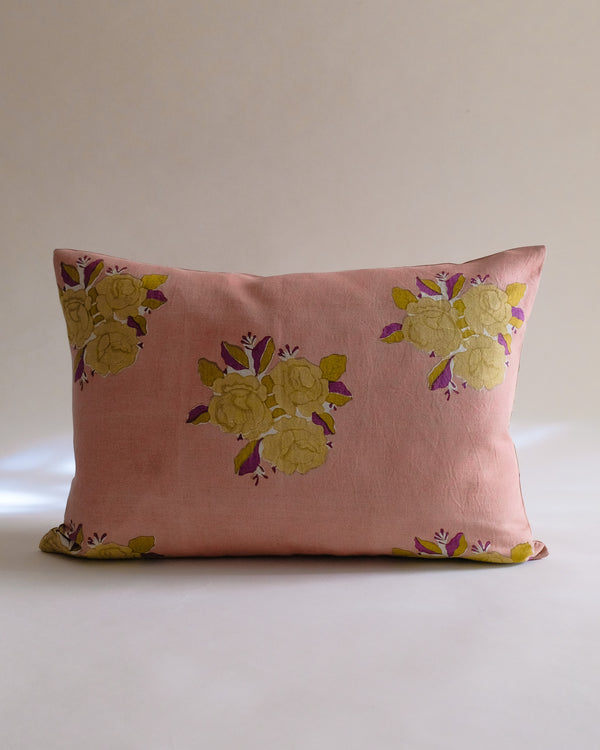 Sara - Hand Block-printed Linen Pillowcase (Grapefruit Pink) WP
