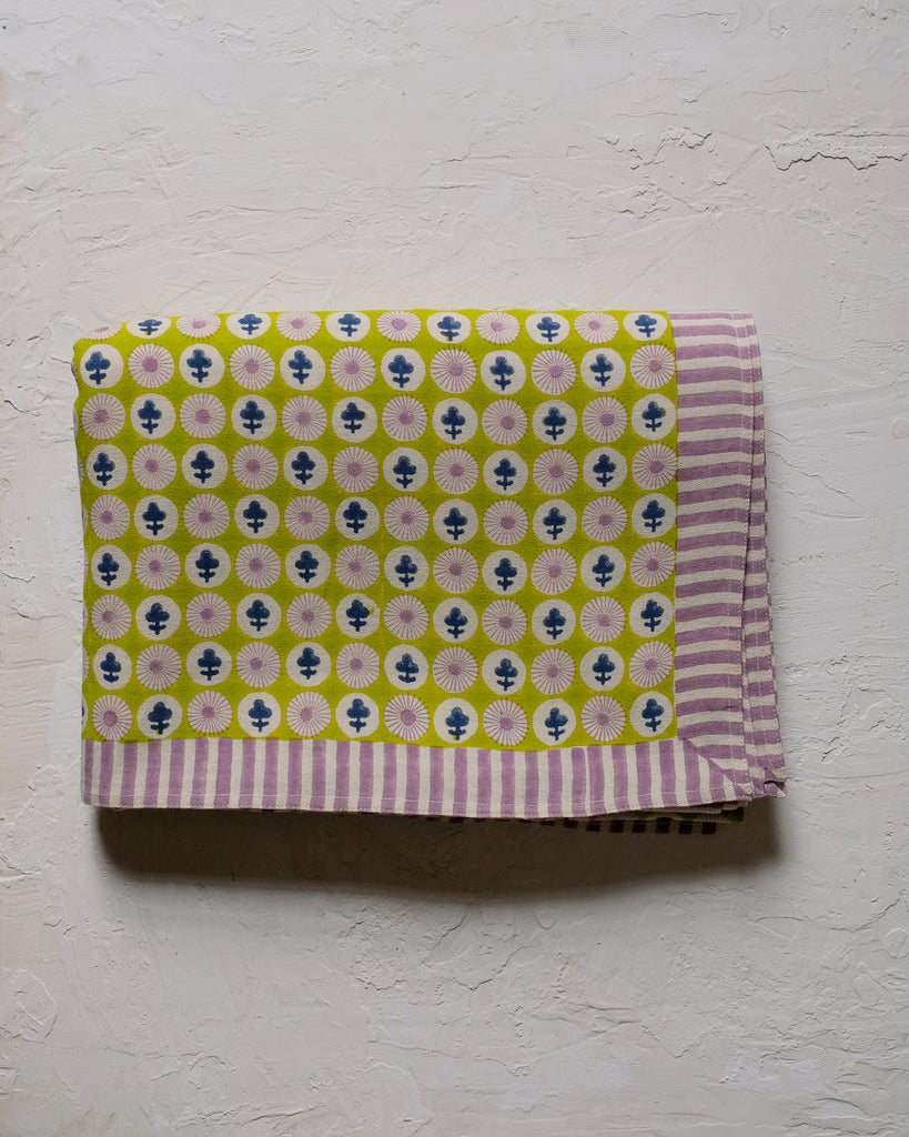 Gauri - Hand Block-printed Cotton Table Cloth (Electric Lime)