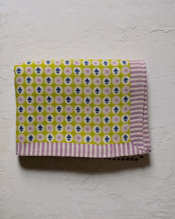 Gauri - Hand Block-printed Cotton Table Cloth (Electric Lime)