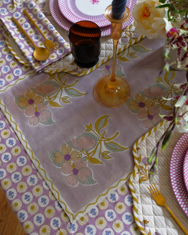 Soma – Block-printed Table Runner (English Lavender)