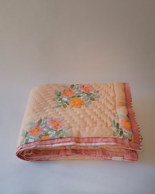 Dia - Hand Block-printed Reversible Quilt (Café au lait)