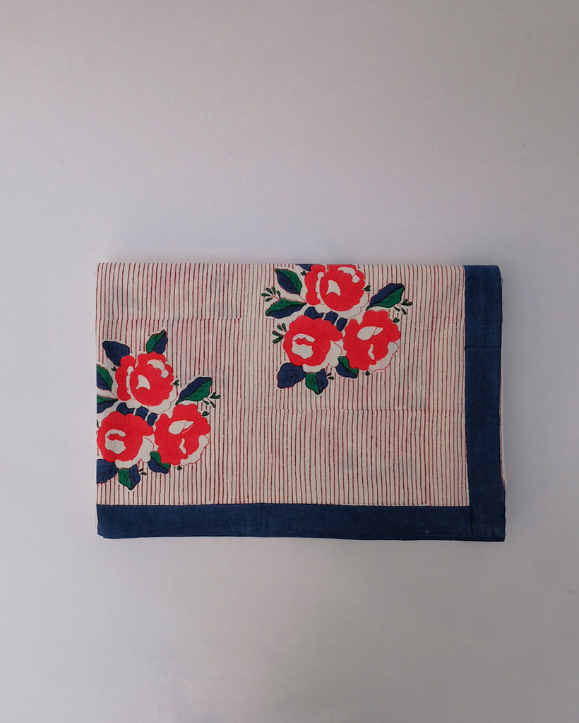 Mia - Hand Block-printed Cotton Table Cloth (Red)
