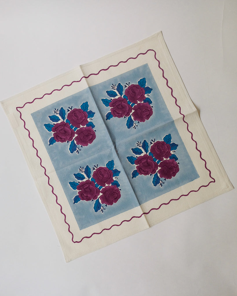 Sara - Block-printed Table Napkins - Set of 4 (Denim Blue)