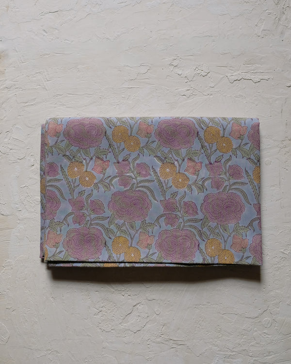 Nargis - Hand Block-printed Cotton Table Cloth (Faded Hydrangea Blue)