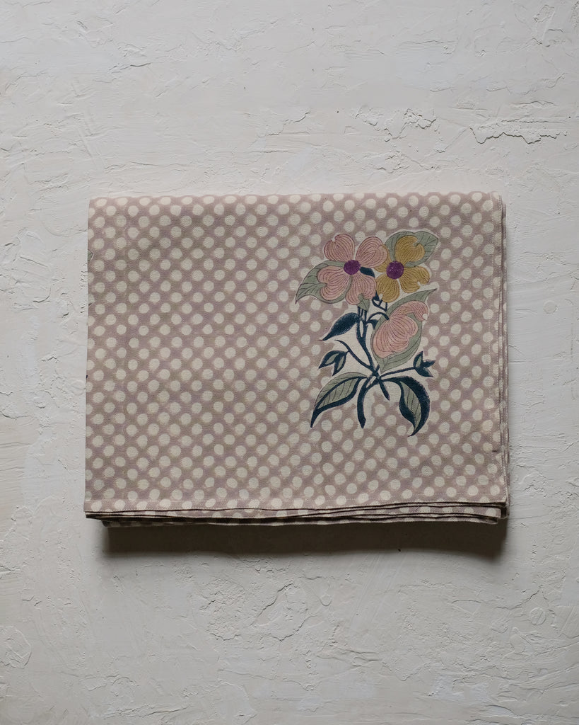 Soma - Hand Block-printed Cotton Table Cloth (Faded Mauve)