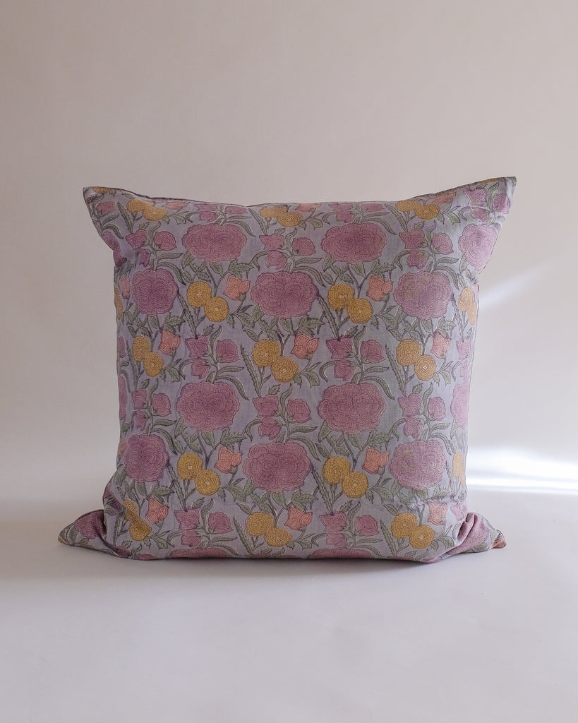 Nargis - Hand Block-printed Linen Pillowcase (Faded Hydrangea Blue)