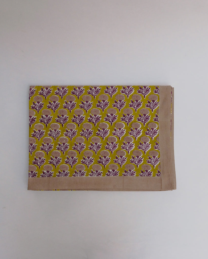 Sonya - Hand Block-printed Cotton Table Cloth (Plum)