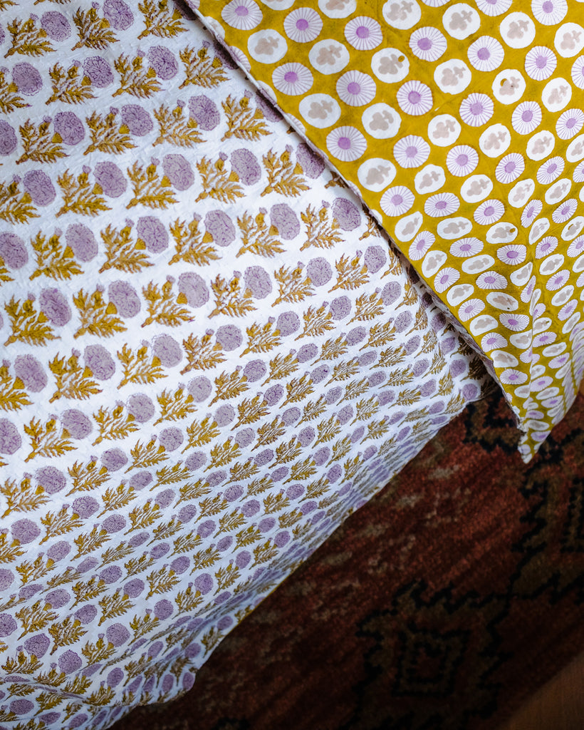 Sonya - Hand Block-printed Reversible Duvet Cover (Olive) - WP