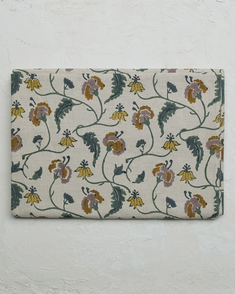 Dua - Hand Block-printed Linen Table Cloth (Forest)