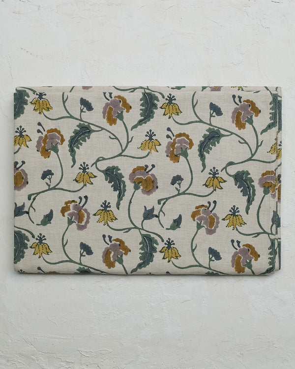 Dua - Hand Block-printed Linen Table Cloth (Forest)