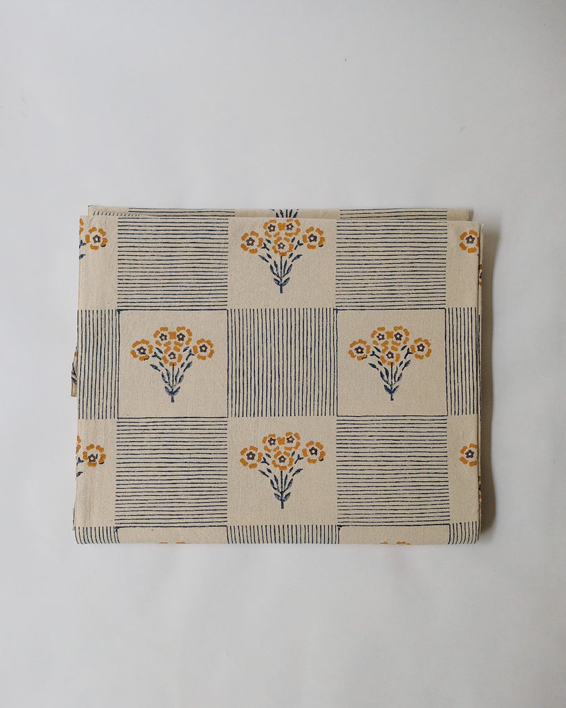 Shreya - Hand Block-printed Cotton Table Cloth (Blue)