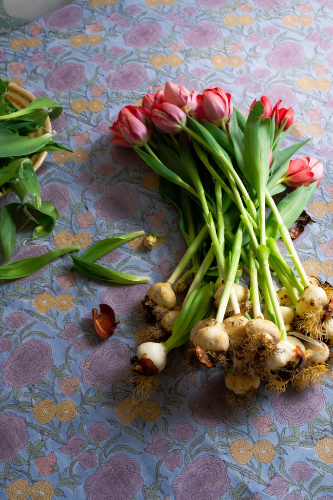 Nargis - Hand Block-printed Cotton Table Cloth (Faded Hydrangea Blue)