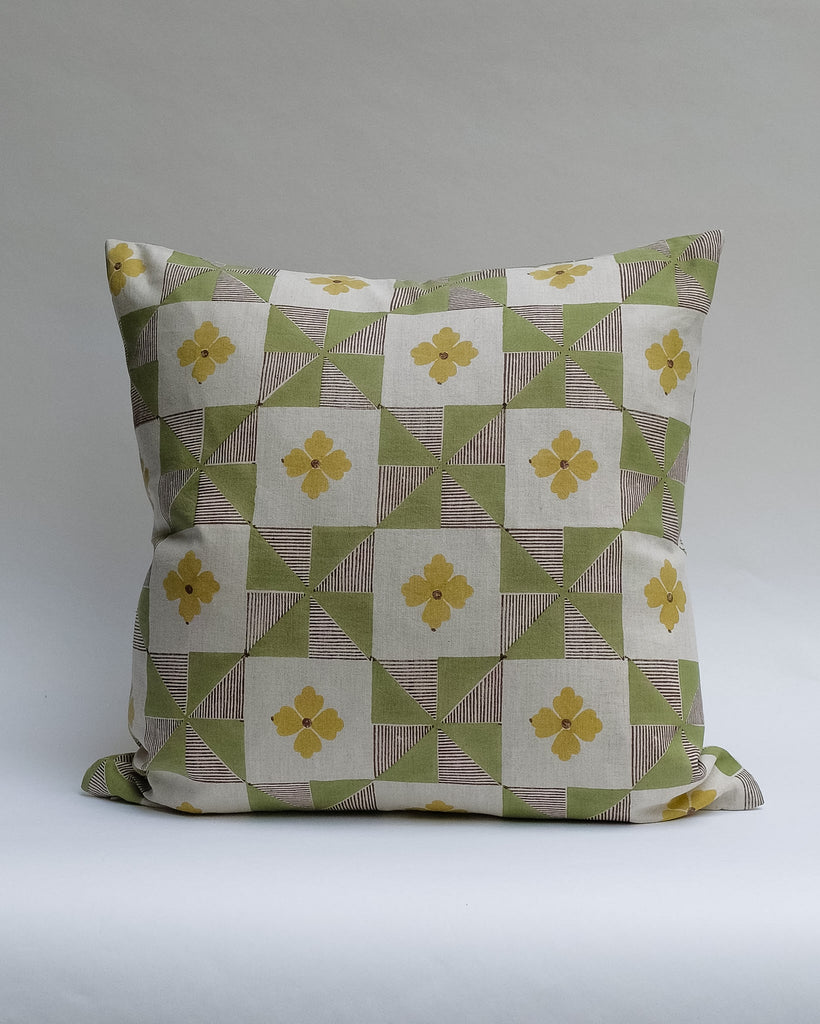 Parita - Hand Block-printed Linen Pillowcase (Sage)
