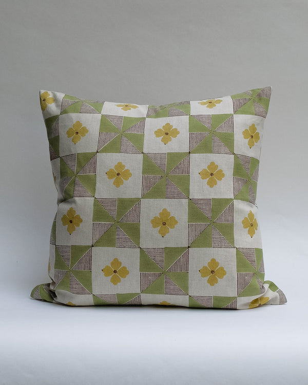 Parita - Hand Block-printed Linen Pillowcase (Sage)