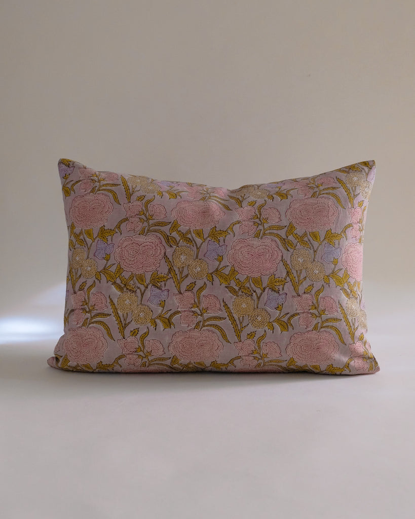 Nargis - Hand Block-printed Linen Pillowcase (Faded Mauve)