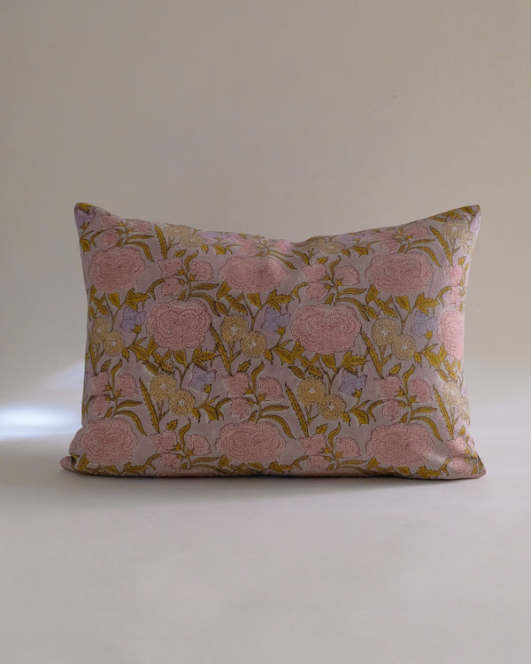 Nargis - Hand Block-printed Linen Pillowcase (Faded Mauve)
