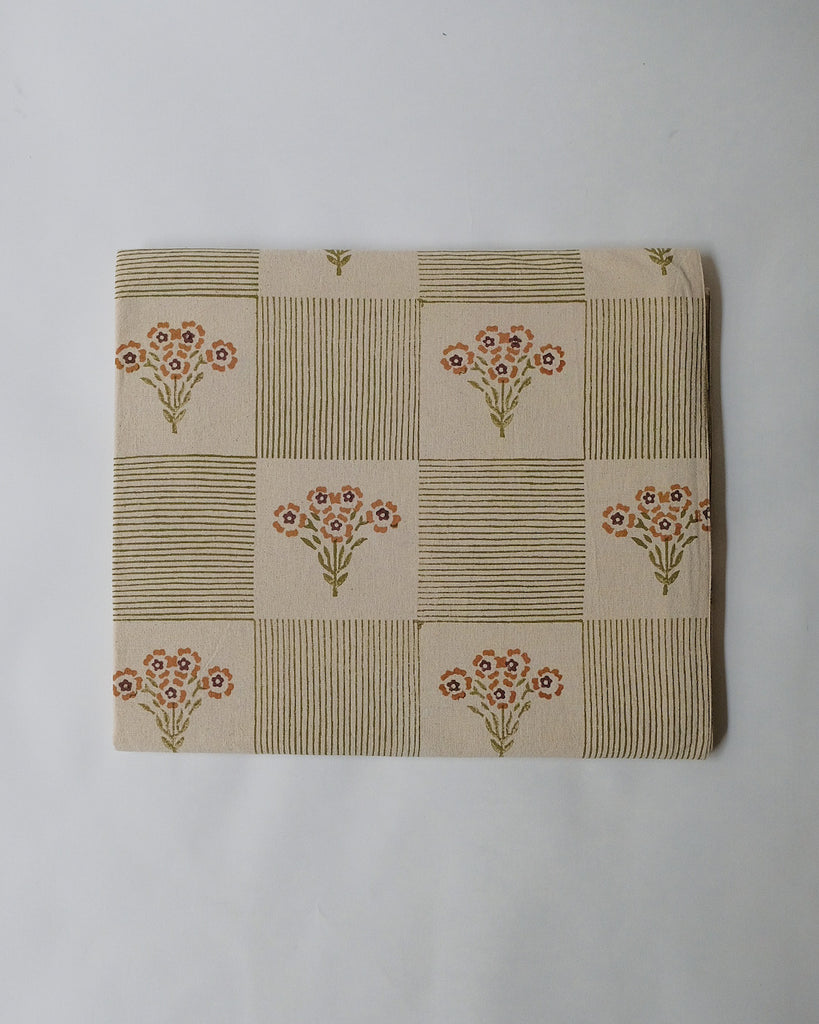 Shreya - Hand Block-printed Cotton Table Cloth (Olive)