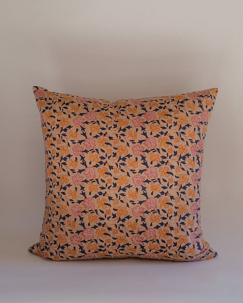 Noor - Hand Block-printed Linen Pillowcase (Café au lait)