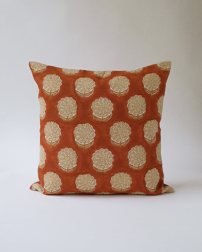 Alisha - Hand Block-printed Linen Pillowcase (Rust)