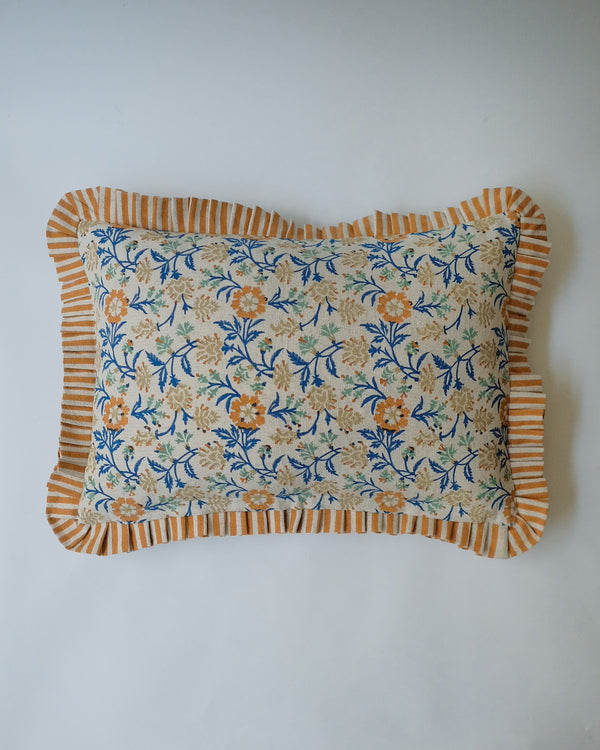 Priya - Hand Block-printed Linen Pillowcase (Ink Blue) - Ruffle