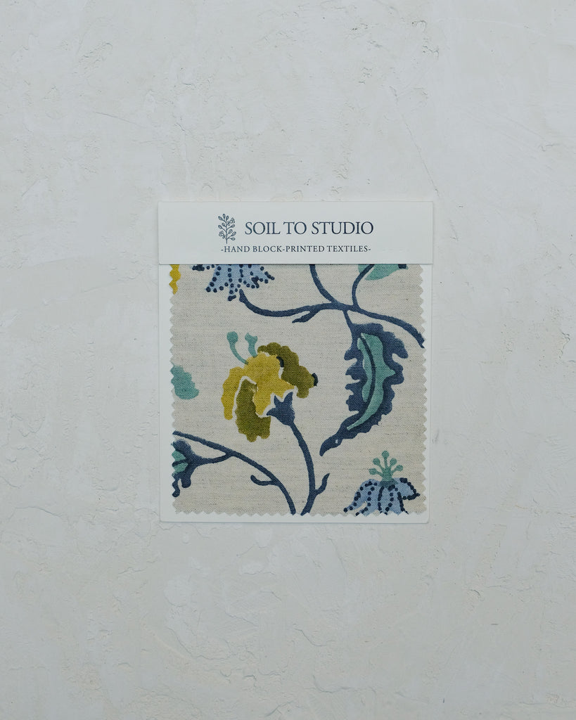 Dua (Blue) - Hand Block-printed Fabric