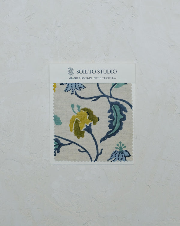 Dua (Blue) - Hand Block-printed Fabric