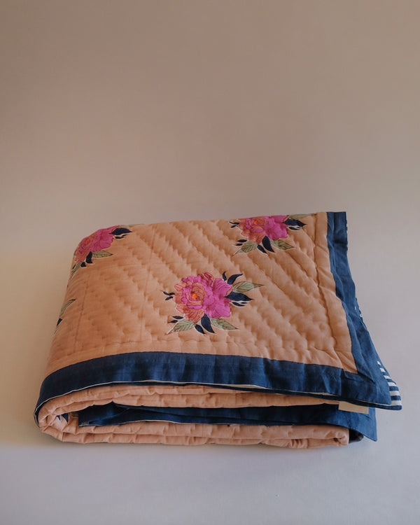 Babita - Hand Block-printed Reversible Quilt (Old Rose)