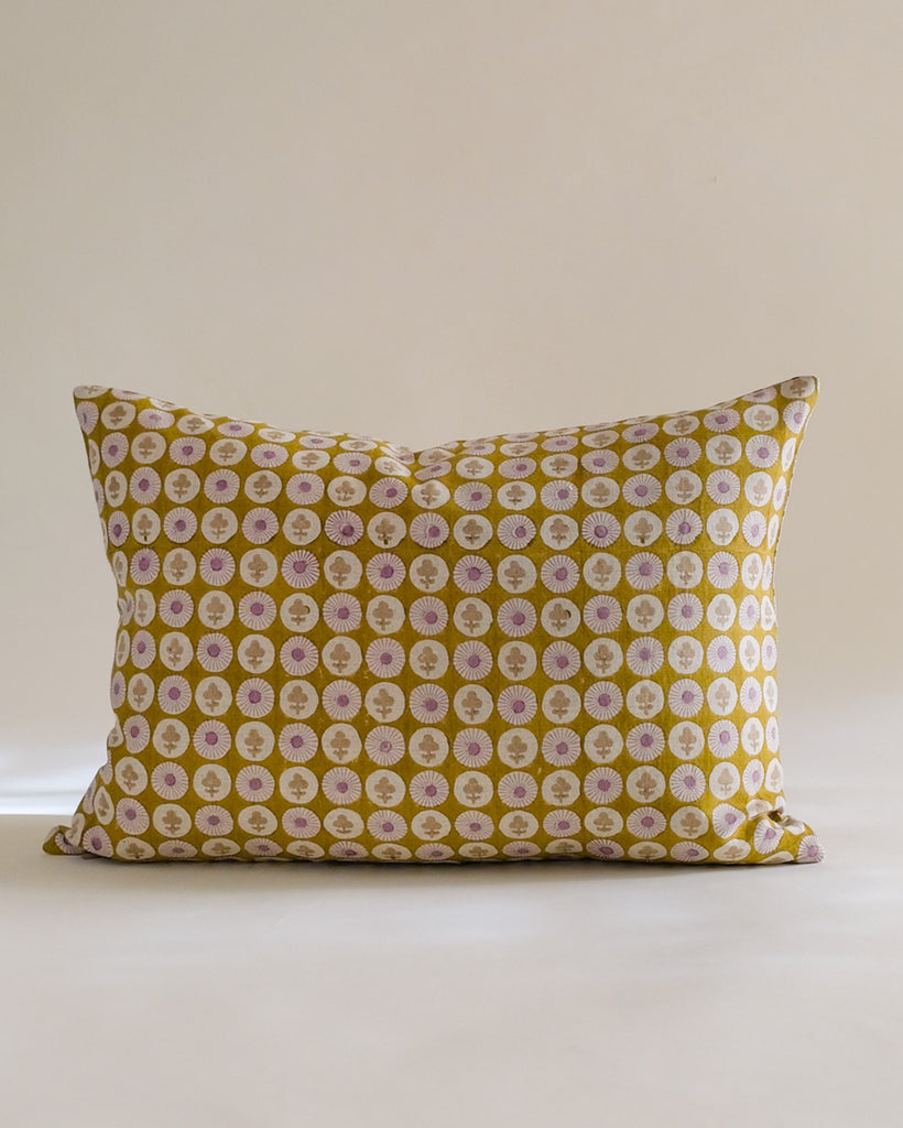 Gauri - Hand Block-printed Linen Pillowcase (Olive)