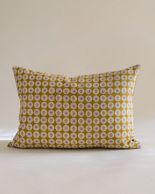 Gauri - Hand Block-printed Linen Pillowcase (Olive)