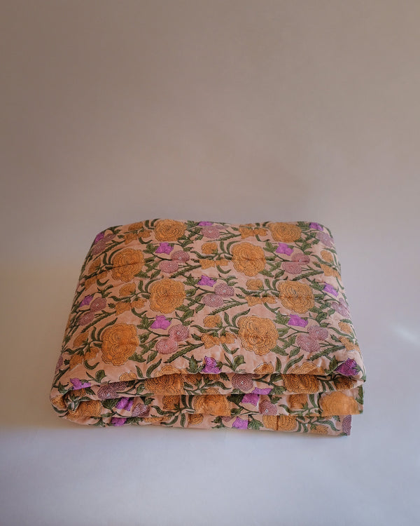 Nargis - Hand Block-printed Reversible Quilt (Old Rose)