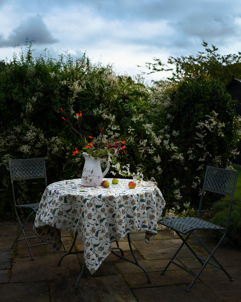 Dua - Hand Block-printed Linen Table Cloth (Forest)
