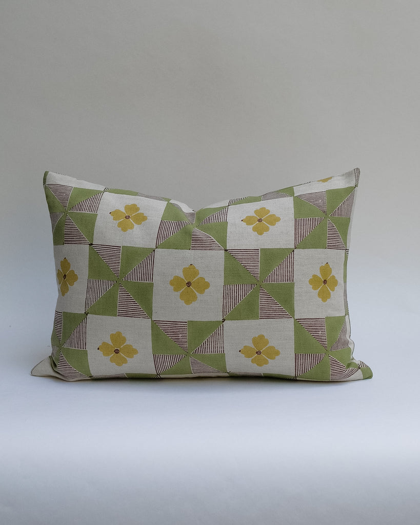Parita - Hand Block-printed Linen Pillowcase (Sage)