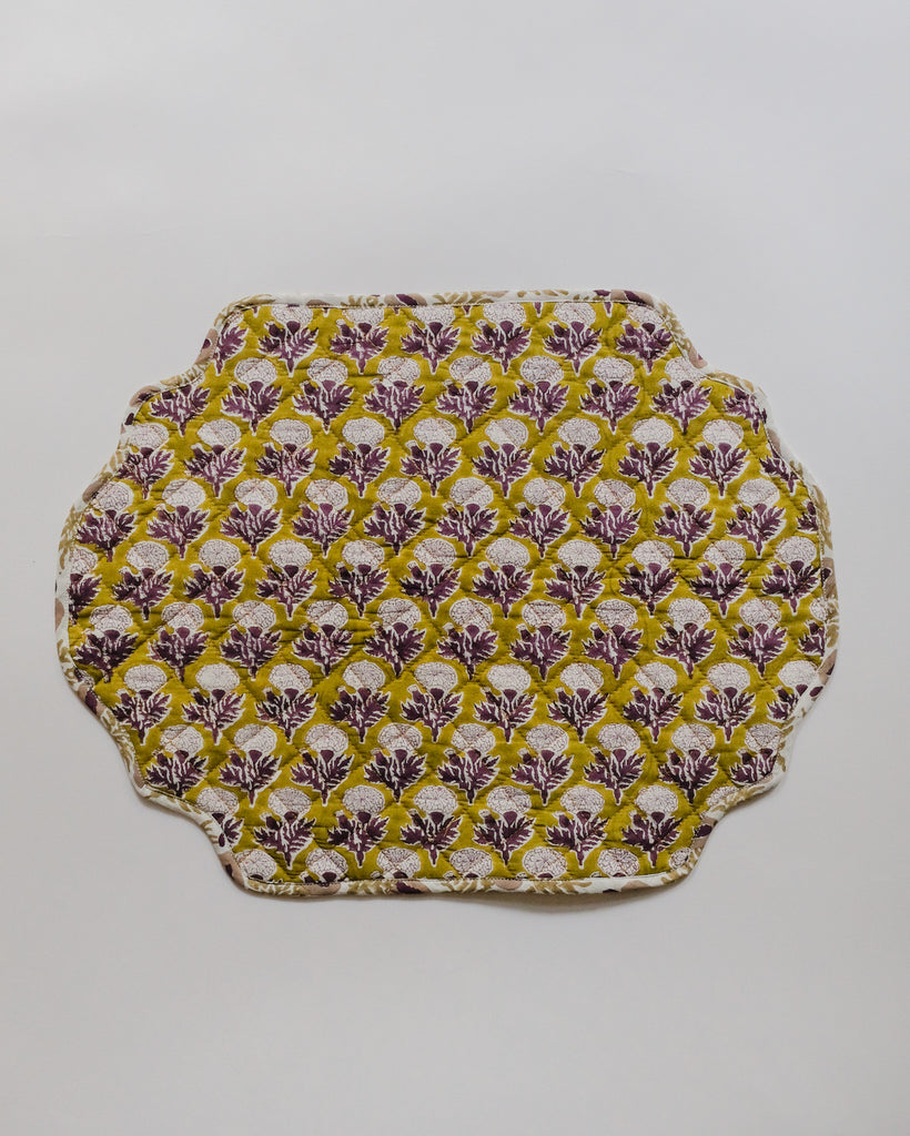 Sonya - Hand Block-printed , Quilted and Reversible Placemat - Set of 2